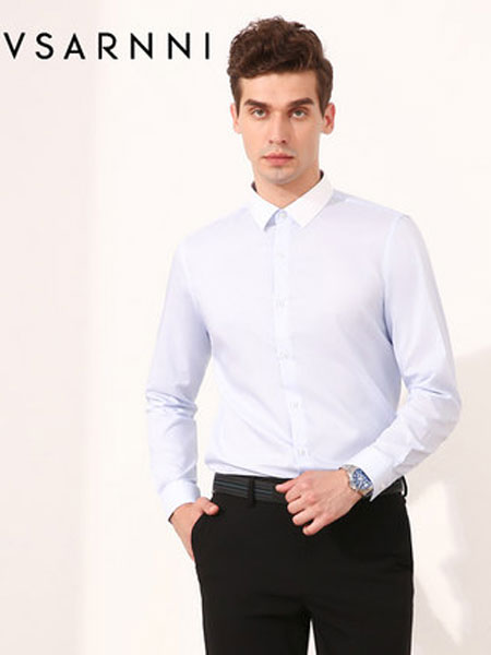 华萨尼男装品牌新款正装衬衫拼色条纹衬衣
