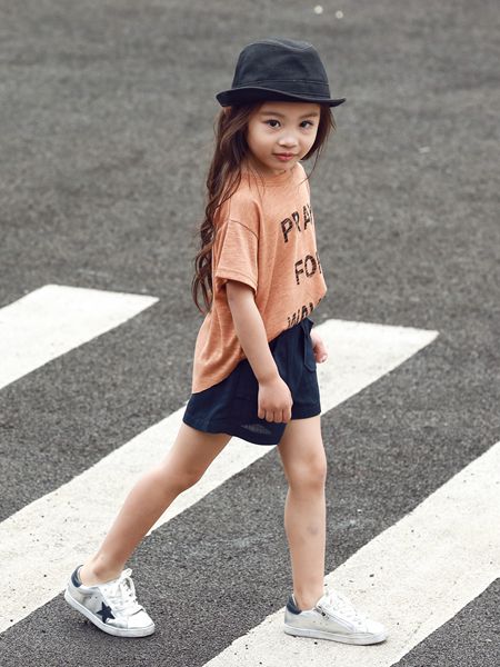 Apple Orange童装品牌2019春夏短袖纯棉两件套女童套装潮