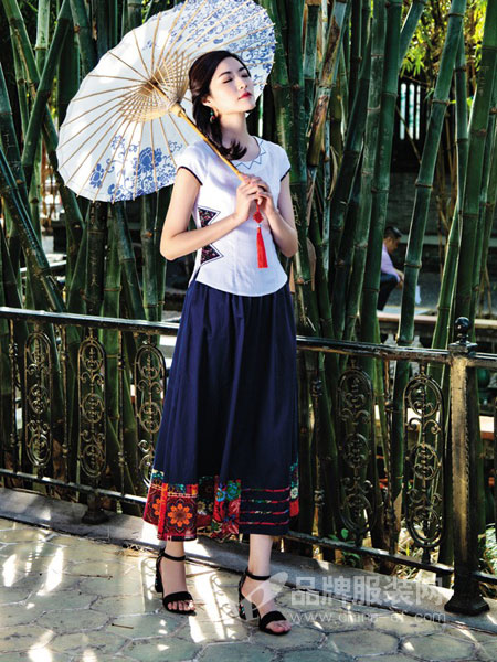 千唐绣女装品牌2019春夏棉麻半身裙两件套夏中国风唐装茶服套装