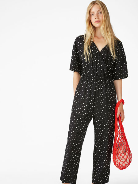 Monki女装品牌2019春夏新款雪纺波点宽松连体衣舒适柔软阔腿裤