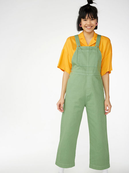 Monki女装品牌2019春夏新款小清新宽松绿色阔腿裤背带裤休闲裤