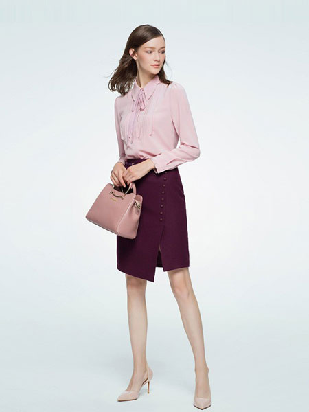 奥菲曼女装品牌2019春夏新款韩版修身衬衫拼接长袖连衣裙