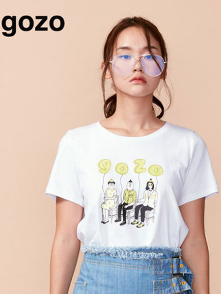 GOZO女装品牌2019春夏新款白色字母印花T恤短袖T恤上衣