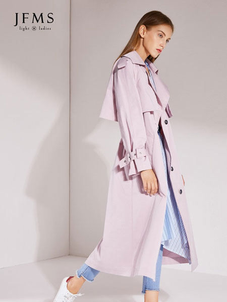 金粉名裳女装品牌2019春季新款系带修身中长款英伦风休闲外套