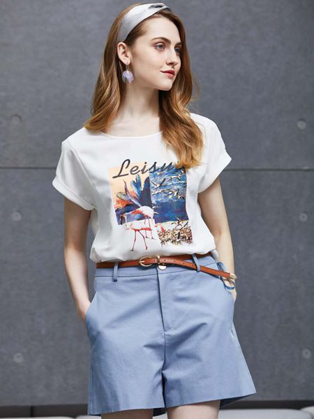 讴歌德女装品牌2019春夏新款印花图案半袖T恤衫