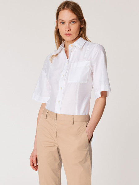 保罗·史密斯女装品牌2019春夏新款修身纯色真丝短袖女式衬衫