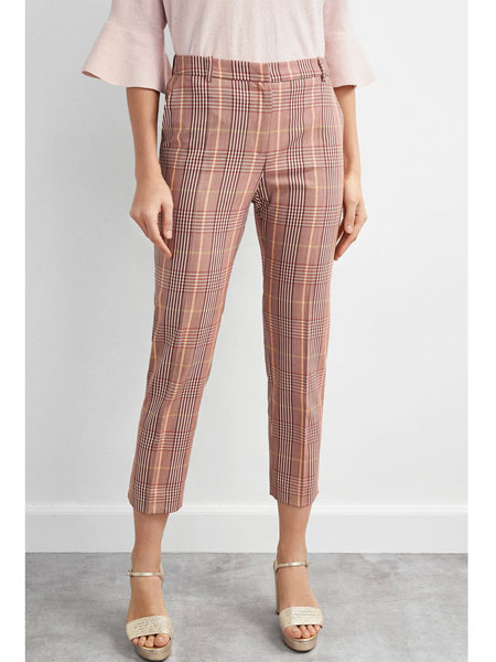 彼得希路女装品牌2019春夏新款英伦格纹直筒显瘦休闲裤