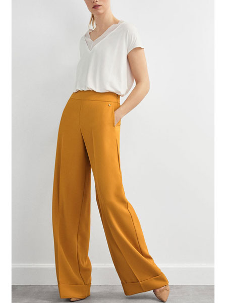 彼得希路女装品牌2019春夏新款宽松雪纺高腰垂感显瘦直筒裤