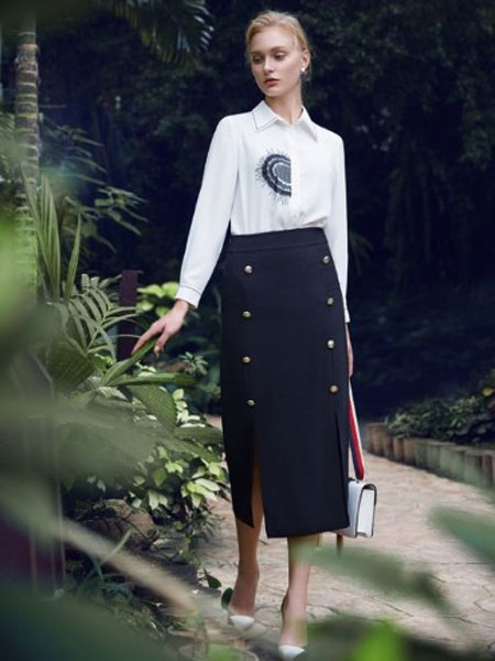 纤QIAN女装品牌2019春夏新款高腰显瘦开叉包臂裙