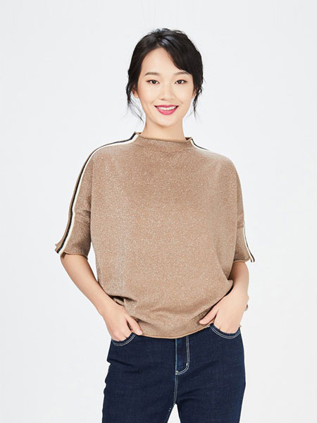 梦燕女装品牌2019春季新款简约气质休闲蝙蝠袖毛衫