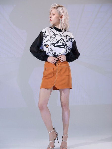 丹比奴女装品牌2019夏季抽象图纹小衫