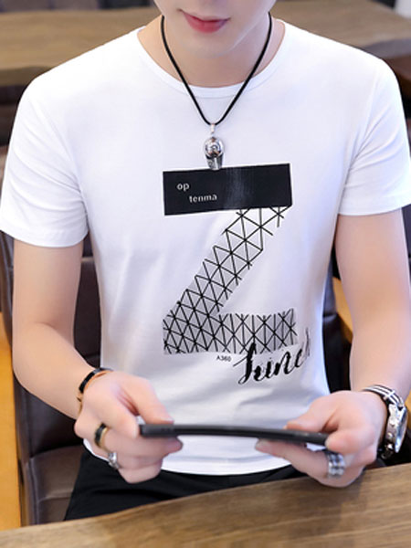 大白鲨男装品牌2019春夏新款韩版修身纯色短袖T恤