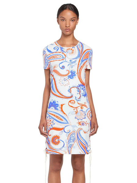 罗伯特·卡沃利女装品牌2019春夏新款复古中长款印花修身显瘦包臀连衣裙