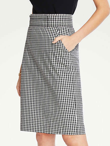 Ann Taylor安·泰勒女装品牌2019春夏新款黑白格子包臀中长款过膝半身裙