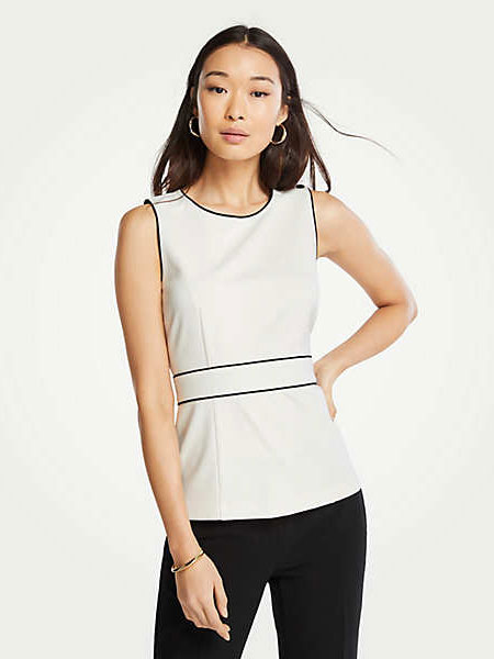 Ann Taylor安·泰勒女装品牌2019春夏新款内搭T恤圆领套头直筒白色衬衫