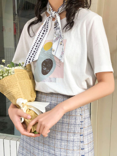 MUUZI木子集合店女装品牌2019春夏新款韩版宽松显瘦百搭学生简约印花短袖T恤