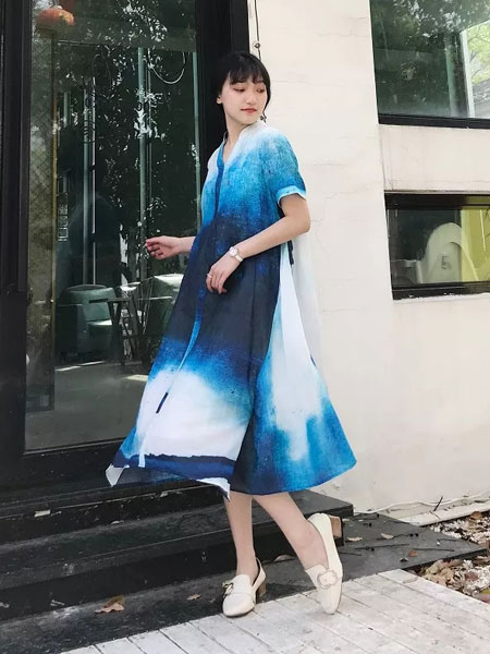 禾文阿思/印巴文化女装品牌2019春夏新款中长款复古印花裙子