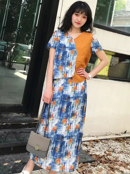 禾文阿思/印巴文化女装品牌2019春夏新款韩版时尚复古拼接连衣裙