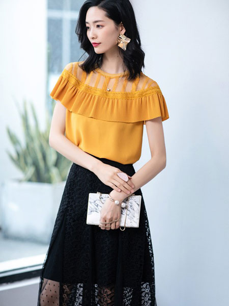 优衣美女装品牌2019春夏新款韩版短袖中长款显瘦蕾丝雪纺套装裙子