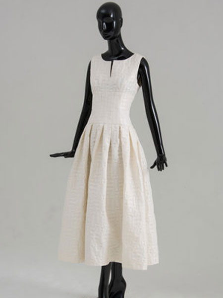 Bruce Oldfield布鲁斯·奥德菲尔德女装品牌2019春夏新款无袖收腰显瘦气质中长款白色背心连衣裙