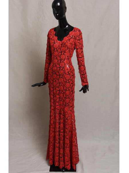 Bruce Oldfield布鲁斯·奥德菲尔德女装品牌2019春夏新款红色鱼尾长款名媛年会主持连衣裙性感显瘦
