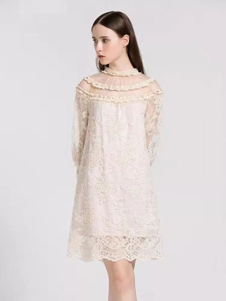 慕西 - MXIXILANG女装品牌2019春夏新款时尚镂空高腰蕾丝连衣裙