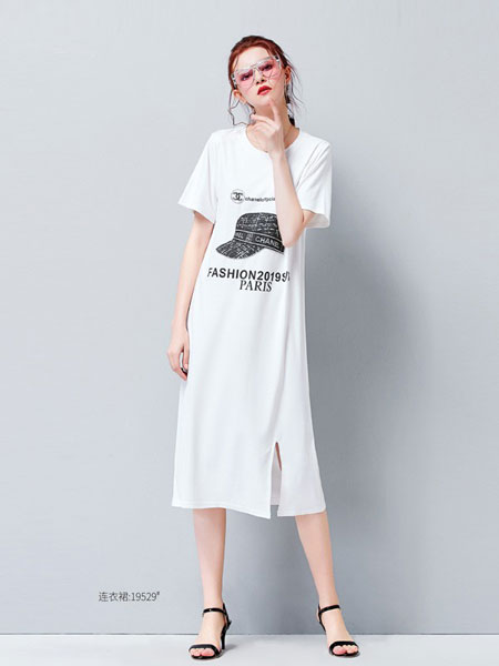 艾米女装品牌2019春夏字母短袖连衣裙