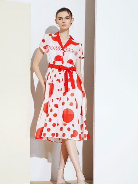 MIEGOAL麦谷风女装品牌2019春夏新款气质收腰中长款亚麻衬衫裙