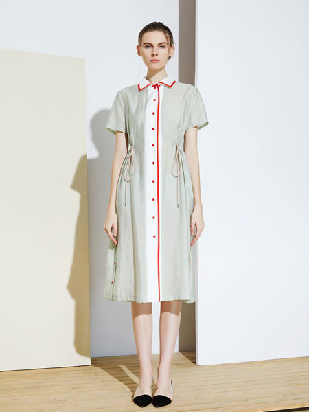 MIEGOAL麦谷风女装品牌2019春夏收腰吊带衬衫连衣裙短袖两件套