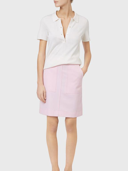 普林格女装品牌2019春夏新款时尚修身翻领针织衫纯色短袖打底衫T恤