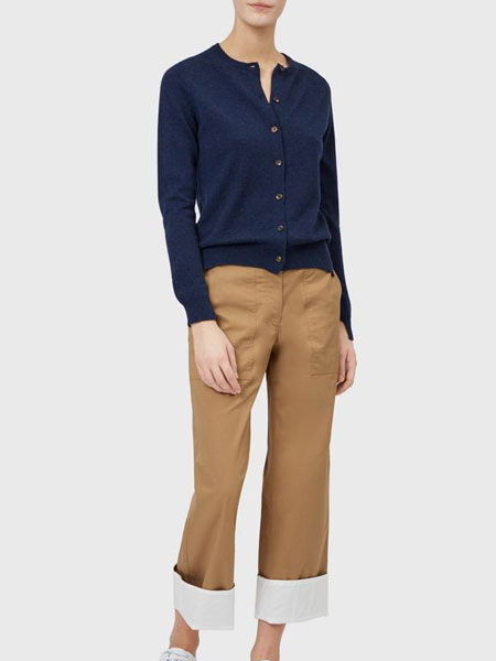 普林格女装品牌2019春夏新款高腰舒适纯色气质直筒卷边铅笔裤长裤