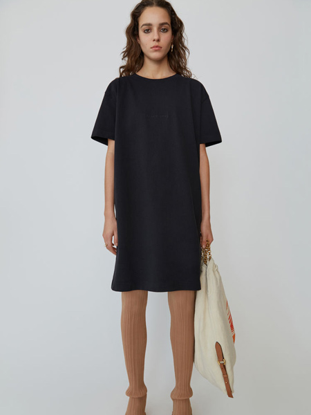 Acne Studios女装品牌2019春夏新款纯棉宽松短袖连衣裙长款T恤裙