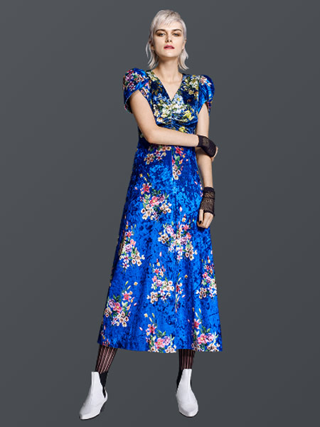 Benjamin Cho本杰明·曹女装品牌新款时尚气质复古收腰显瘦v领连衣裙