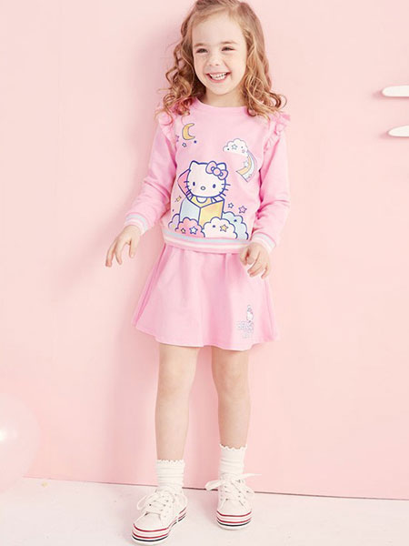 Hello Kitty 凯蒂猫童装品牌2019春夏新款儿童纯棉两件套公主休闲女童套装