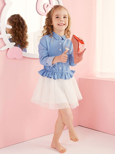 Hello Kitty 凯蒂猫童装品牌2019春夏新款儿童洋气女童连衣裙牛仔裙