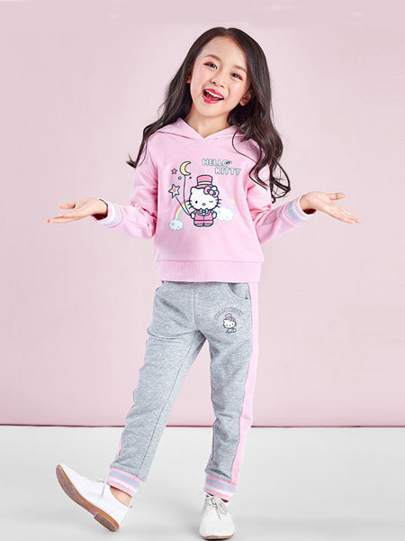 凯蒂猫童装品牌2019春夏新款儿童洋气卫衣运动套装