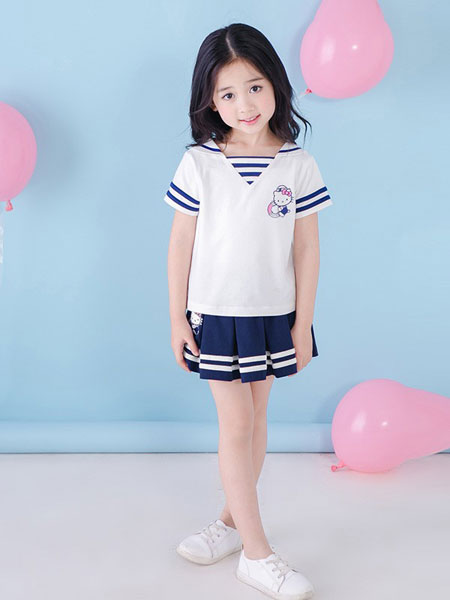 Hello Kitty凯蒂猫童装品牌2019春夏纯棉短袖英伦休闲时尚两件套装