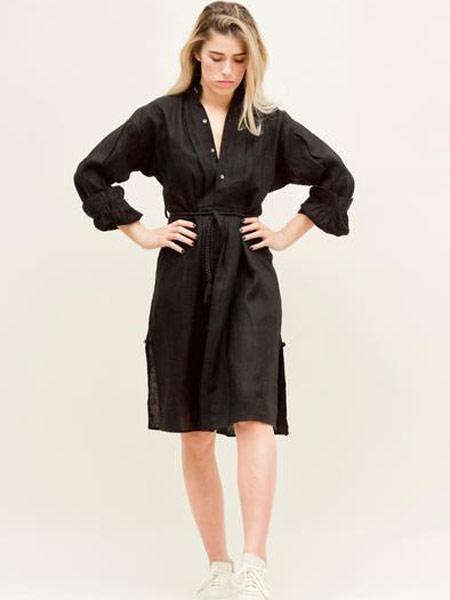 Daryl K达里尔·K女装品牌新款时尚v领收腰显瘦连衣裙
