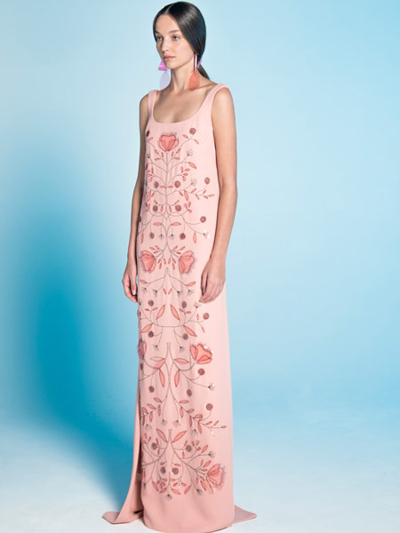 Angel Sanchez安吉尔·桑切斯女装品牌2019春夏新款吊带撞色印花荷叶边蕾丝镂空连衣裙