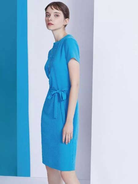 雅迪斯女装品牌2019春夏新款修身纯色收腰绑带连衣裙