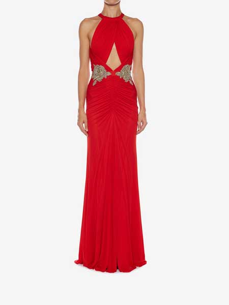 LOGIC&EMOTIONS洛亦女装品牌2019春夏新款红色无袖性感收腰显瘦连衣裙晚会礼服