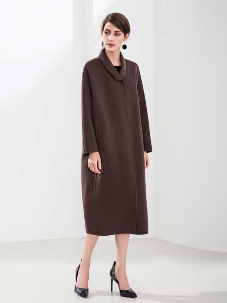 赫本家 - HEBENJIA女装品牌新款时尚咖啡色修身中长羊毛呢大衣外套