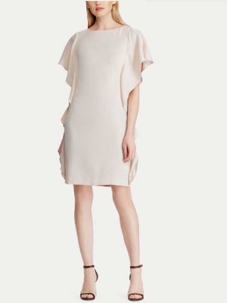 Diane von Furstenberg黛安·冯芙丝汀宝DVF女装品牌2019春夏新款荷叶边短袖 纯色直筒修身连衣裙