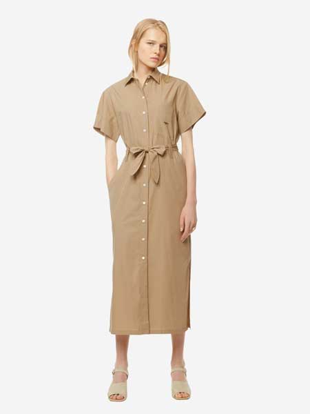 费女装女装品牌2019春夏新款时尚气质复古宽松系带中长衬衫裙