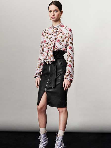 Francesco Scognamiglio弗朗西斯科·斯科涅米格里欧女装品牌新款气质修身印花上衣开叉皮裙套装