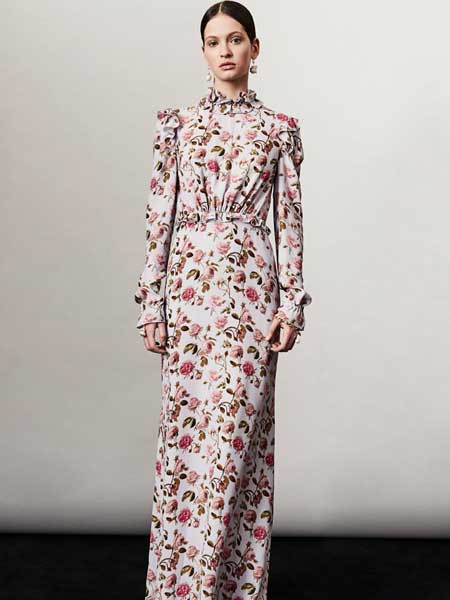 Francesco Scognamiglio弗朗西斯科·斯科涅米格里欧女装品牌新款时尚优雅碎花立领A字型中长款连衣裙