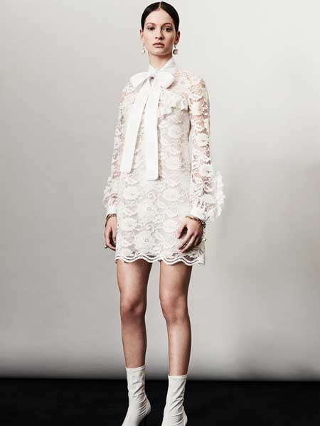 Francesco Scognamiglio弗朗西斯科·斯科涅米格里欧女装品牌新款花朵蕾丝镂空连衣裙喇叭袖蝴蝶结领仙女礼服裙