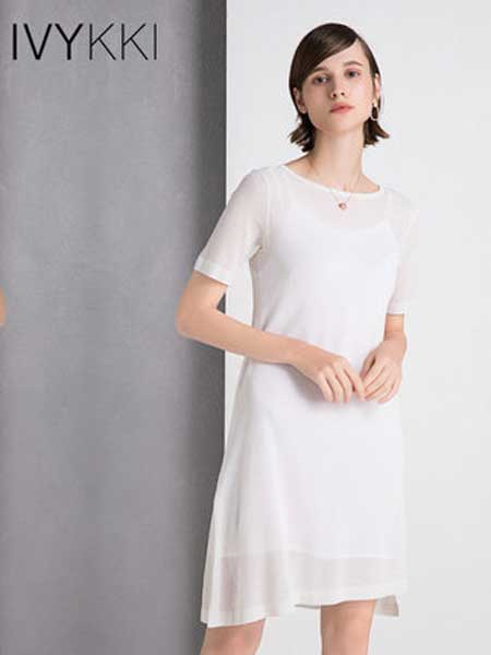 IVYKKI女装品牌2019春夏新款短袖针织连衣裙女中长款简约不规则裙子