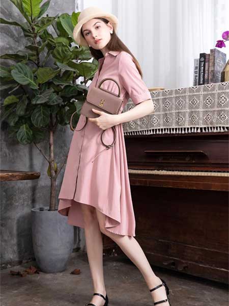 C3000女装品牌2019春夏新款韩版宽松中长款气质收腰短袖连衣裙