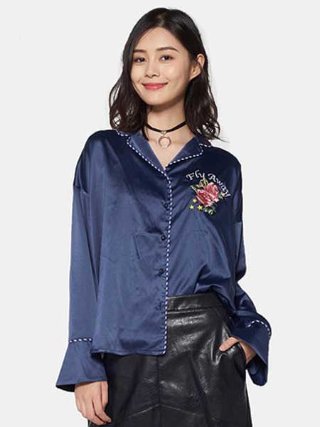 ETAM女装品牌2019春季新款时尚花卉刺绣喇叭长袖袖衬衫